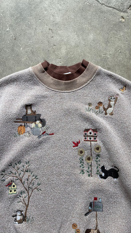 1990S GRANDMA CAT SWEATSHIRT BEIGE - L
