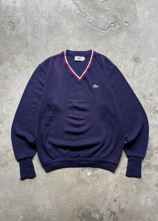 1990S IZOD LACOSTE V NECK KNIT SWEATER - XL