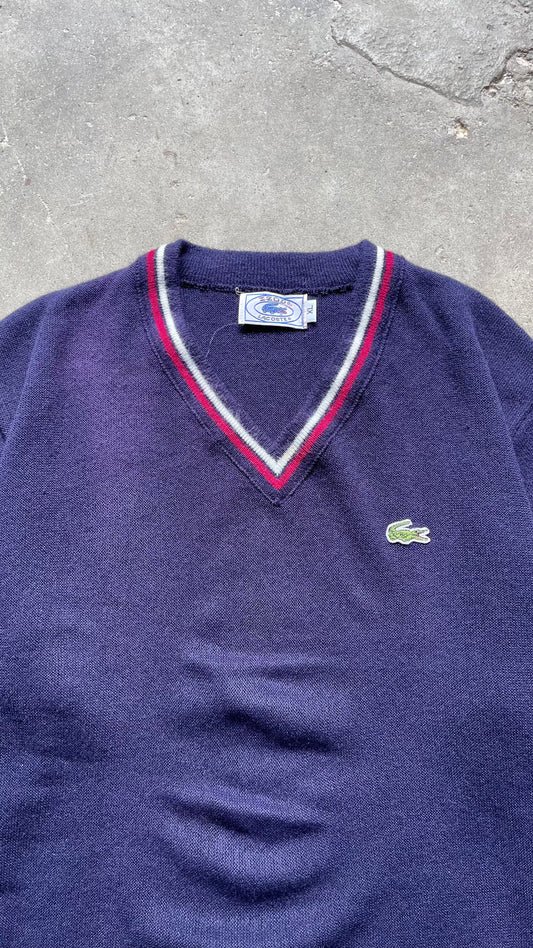 1990S IZOD LACOSTE V NECK KNIT SWEATER - XL