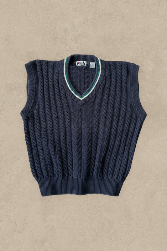 1990S - NAVY FILA RIBBED VEST - L