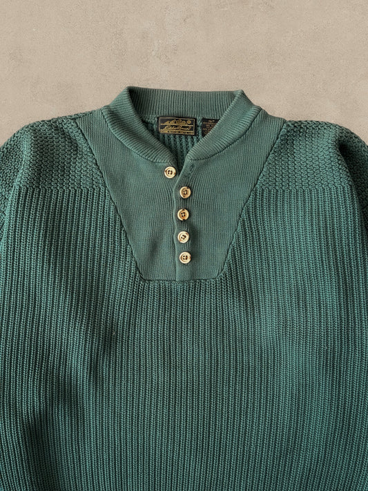 1990S - GREEN EDDIE BAUER FISHERMAN SWEATER - XL (TALL)