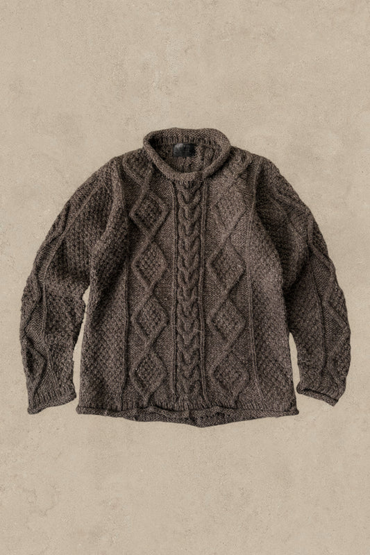 1990S - BROWN FISHERMANS WOOL SWEATER - M/L