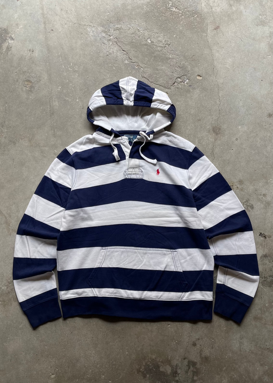 2000S POLO RALPH LAUREN STRIPED HOODIE - XL
