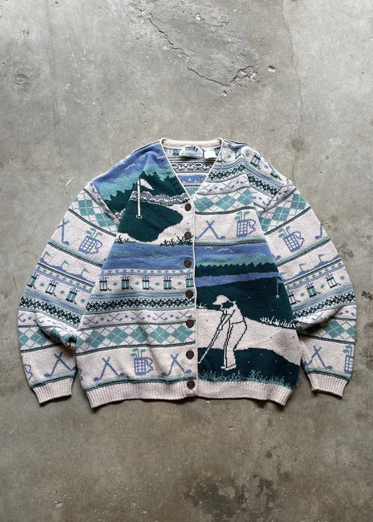 1990S NORTHERN REFLECTION GOLF KNIT CARDIGAN SWEATER - XL