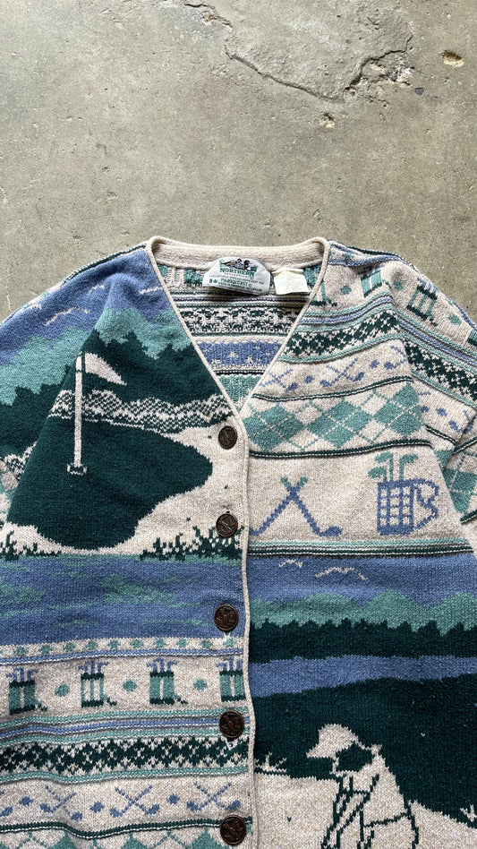 1990S NORTHERN REFLECTION GOLF KNIT CARDIGAN SWEATER - XL