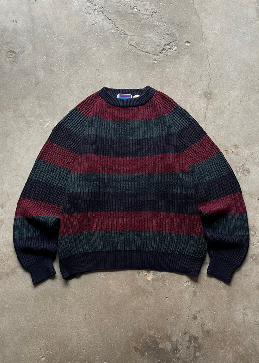 1990S STRIPED KNIT SWEATER RED/NAVY - XL