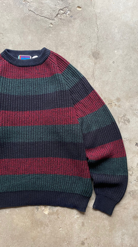 1990S STRIPED KNIT SWEATER RED/NAVY - XL