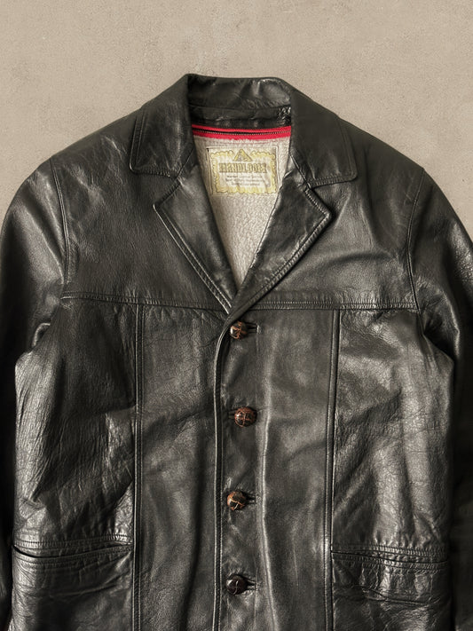 1990S - BLACK LEATHER COAT JACKET - M