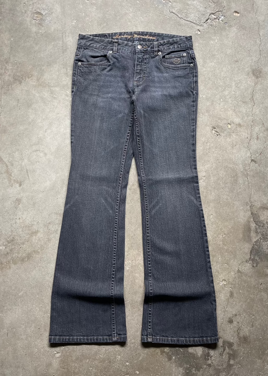 2000S HARLEY DAVIDSON BOOTCUT FADED BLACK JEANS - 30 x 32