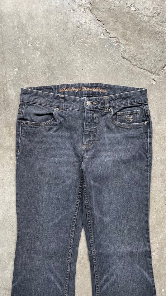 2000S HARLEY DAVIDSON BOOTCUT FADED BLACK JEANS - 30 x 32