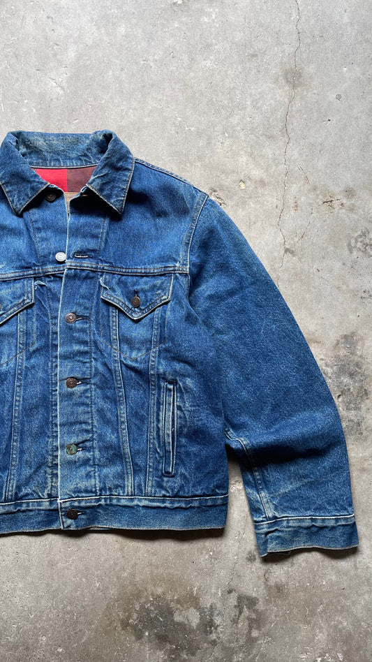 1990S TRUCKER LINED DENIM JACKET - L