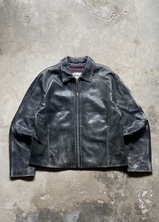 2000S PELLE CUIR FADED LEATHER JACKET CROPPED - XL