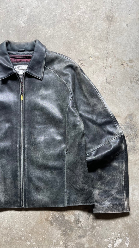 2000S PELLE CUIR FADED LEATHER JACKET CROPPED - XL