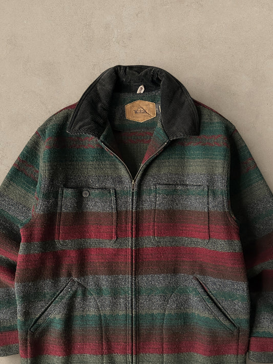 1980S - GREEN/RED WOOL PLAID WOOLRICH JACKET - L