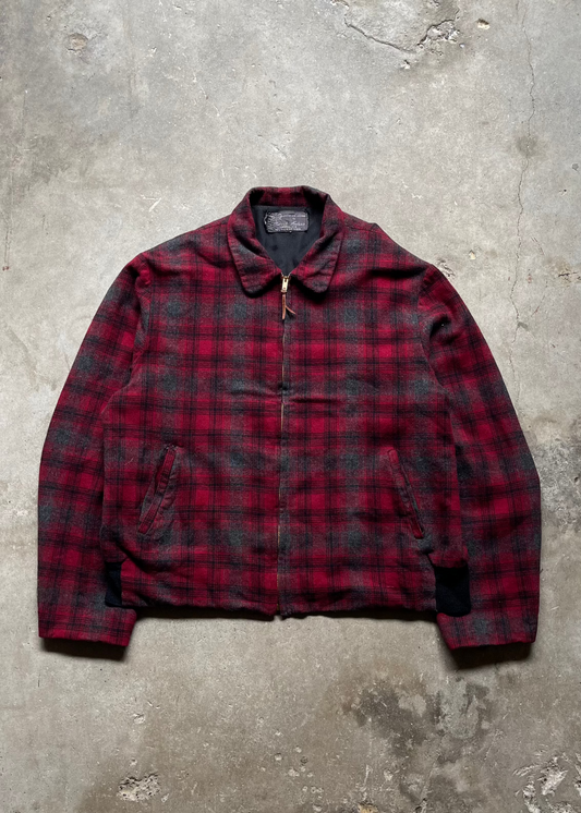 1980S PLAID ZIP UP LIGHT JACKET - XL