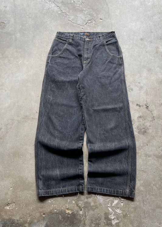 2000s Y2K FADED BLACK BAGGY DENIM JEANS - 32X33