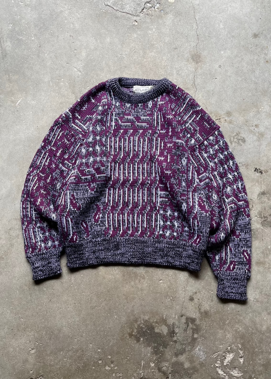 1990S ATLAS PATTERNED KNIT SWEATER PURPLE - L