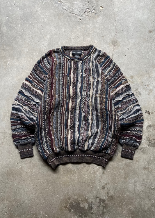 1990S 3D PATTERNED KNIT SWEATER BROWN - M