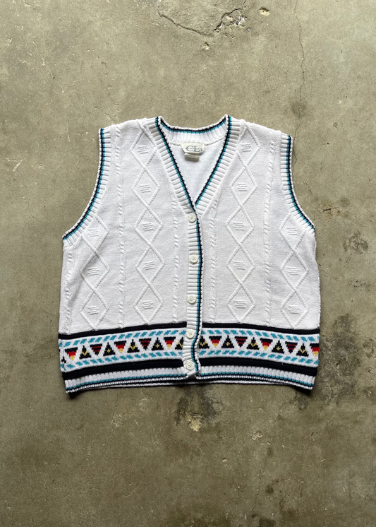 1990S CABLE KNIT VEST WHITE - M