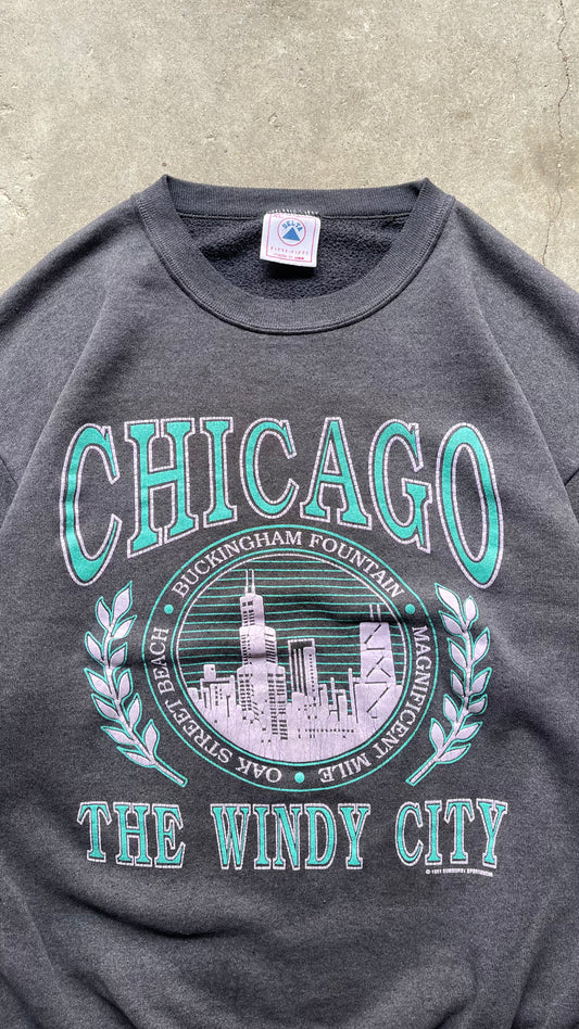 1990S CHICAGO "THE WINDY CITY" SWEATSHIRT BLACK - XL