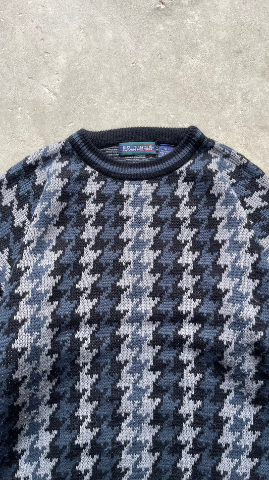 1990S PATTERNED KNIT SWEATER NAVY/BLACK - XL