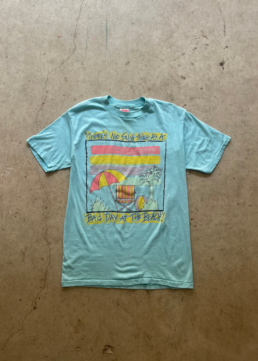 1980S "BEACH" TEAL TEE - L