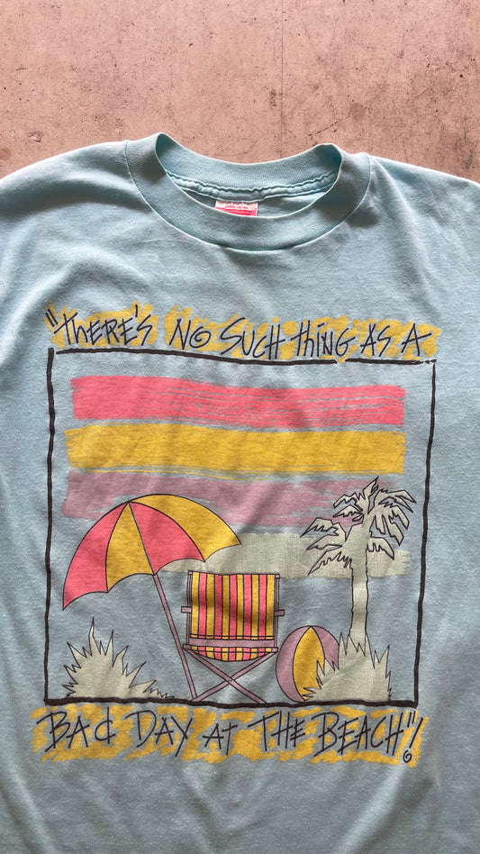 1980S "BEACH" TEAL TEE - L