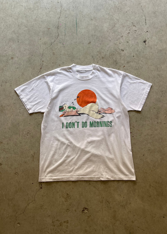 1990S "I DON'T DO MORNINGS" FUNNY TEE - L