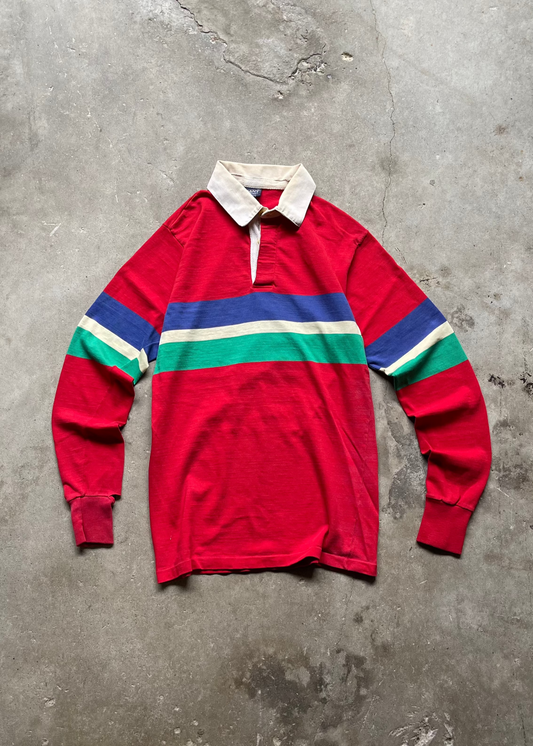 1990S RUGBY BUTTOM UP SWEATSHIRT RED - M