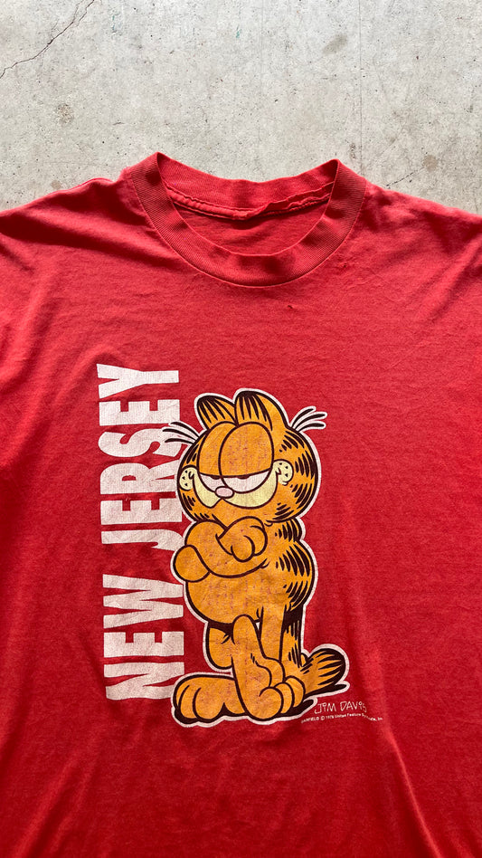 1980S "NEW JERSEY GARFIELD" RED TEE - L