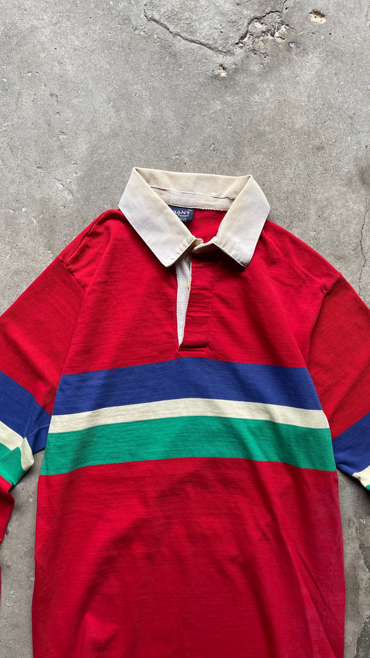 1990S RUGBY BUTTOM UP SWEATSHIRT RED - M