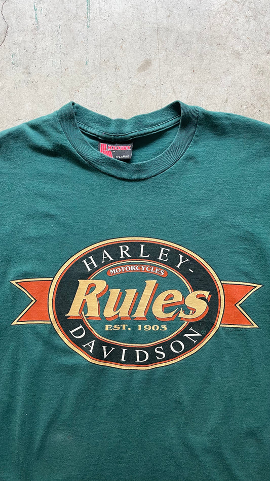 1990S HARLEY DAVIDSON GREEN TEE - XL