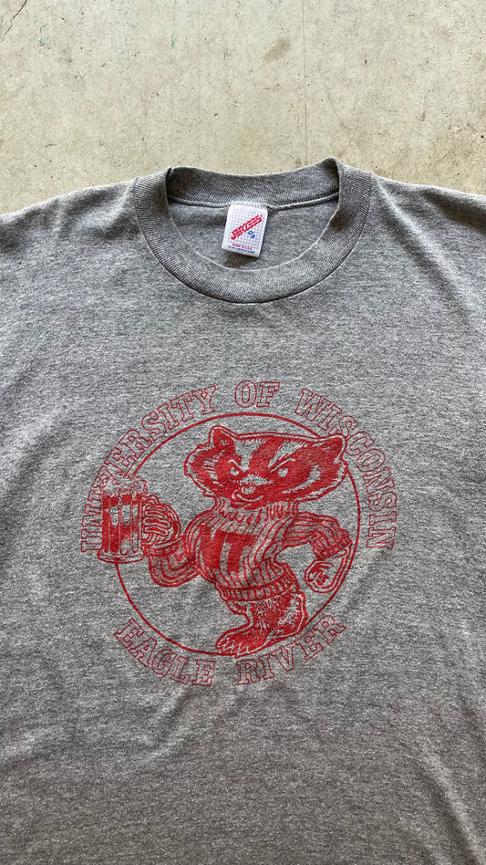 1990S "UNIVERSITY OF WISCONSIN" GREY TEE - XL