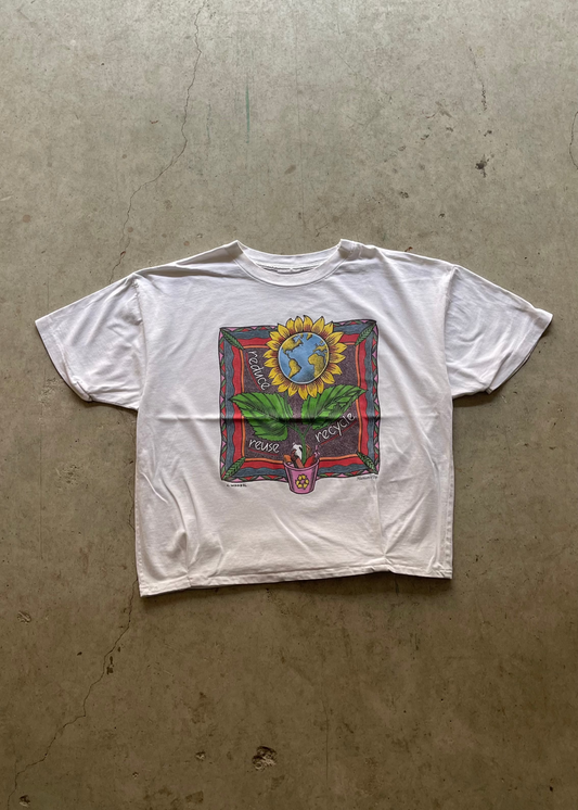 1990S FLOWER REWORK CROPPED TEE - L