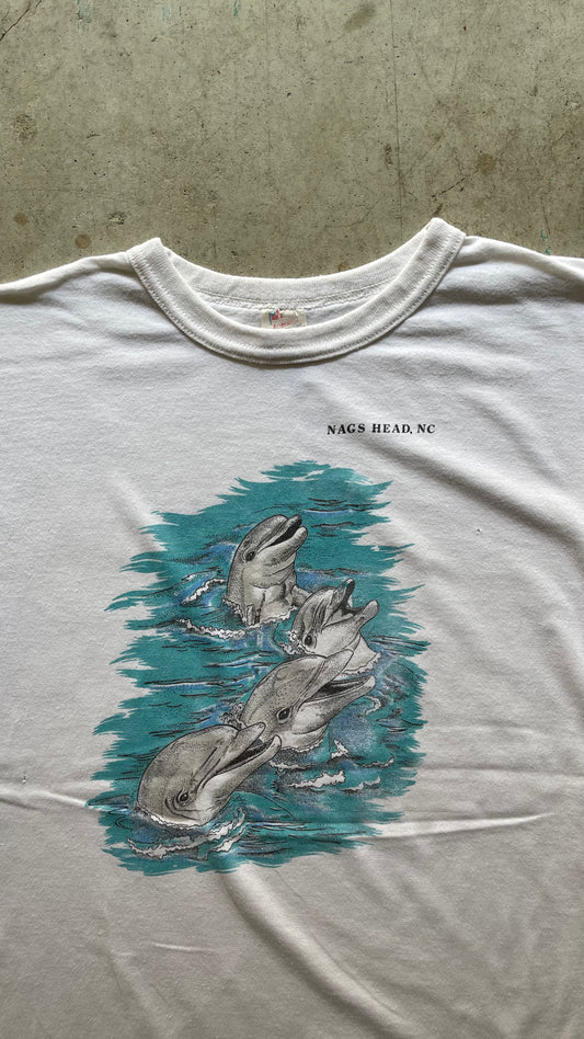 1980S "DOLPHINS" CUTE WHITE TEE - M