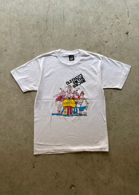 1990S "OLD FARTS ON THE BLOCK" WHITE TEE - L