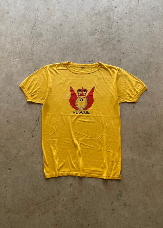 1980S "RESCUE" YELLOW RINGER TEE - M