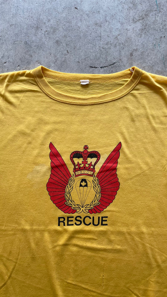 1980S "RESCUE" YELLOW RINGER TEE - M