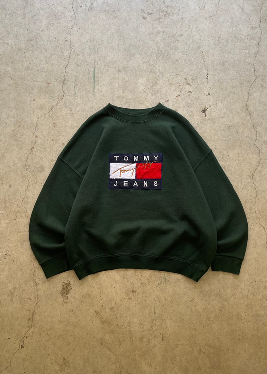 1990S TOMMY HILFIGER GREEN SWEATSHIRT - L