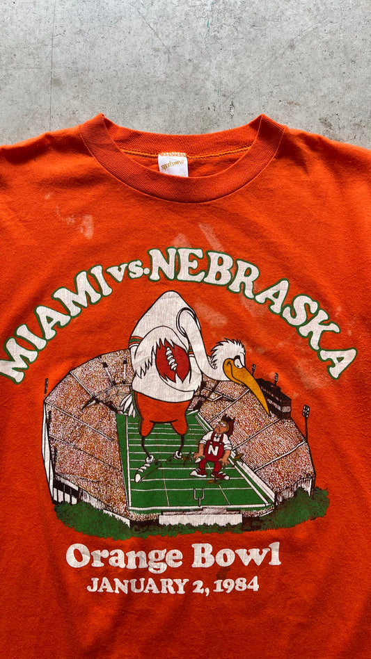 1980S "MIAMI VS NEBRASKA FOOTBALL" ORANGE BOWL TEE - M