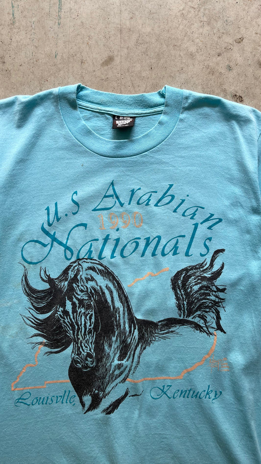 1990S "U.S ARABIAN NATIONALS" BABY BLUE TEE - L
