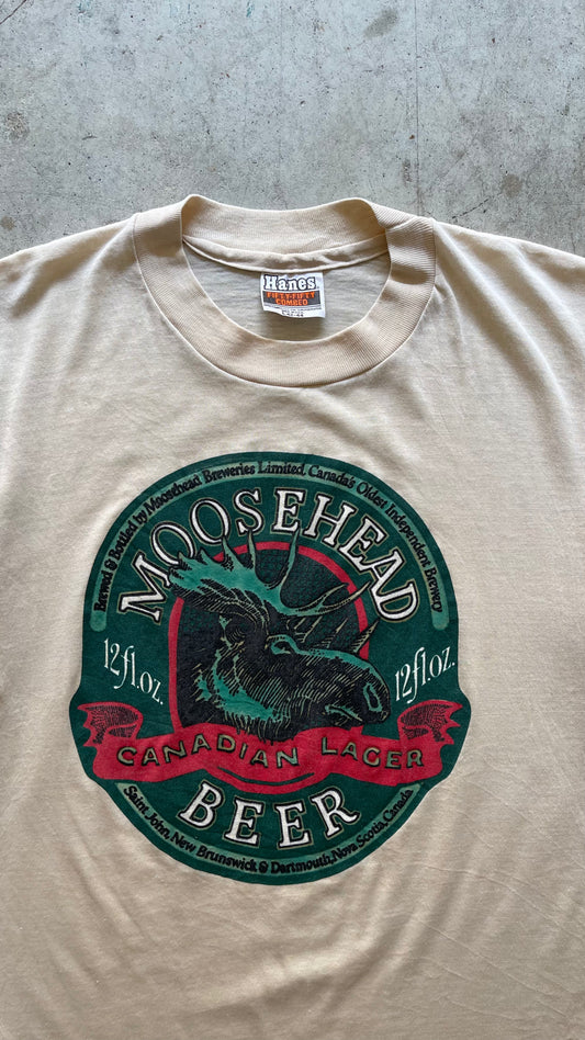 1980S "MOOSEHEAD BEER" CREAM TEE - L
