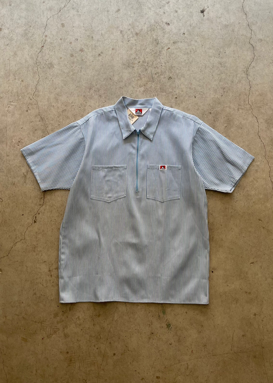 1990S BEN DAVIS STRIPPED BLUE SHIRT - L