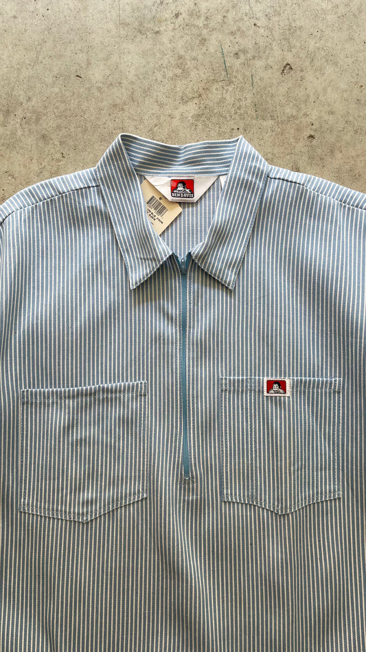 1990S BEN DAVIS STRIPPED BLUE SHIRT - L