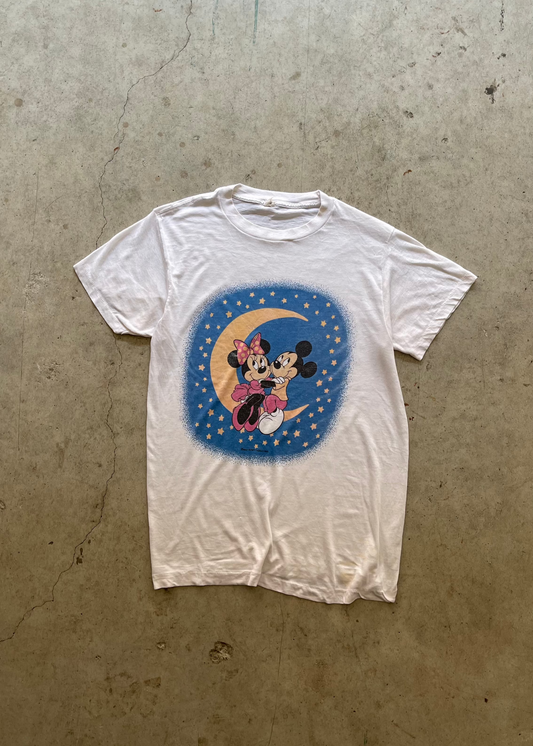 1980S MICKEY & MINNIE MOUSE WHITE TEE - M