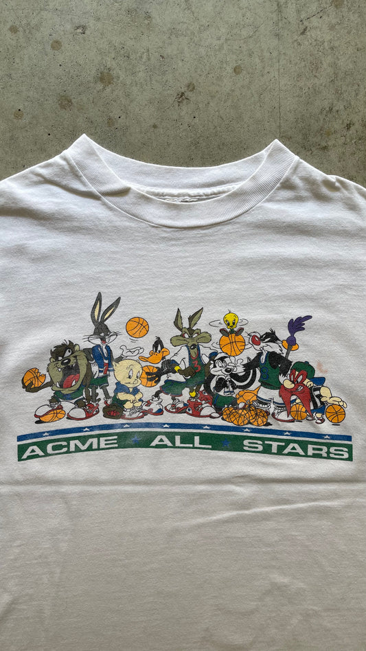 1990S "LOONEY TUNES BASKETBALL" WHITE TEE - M