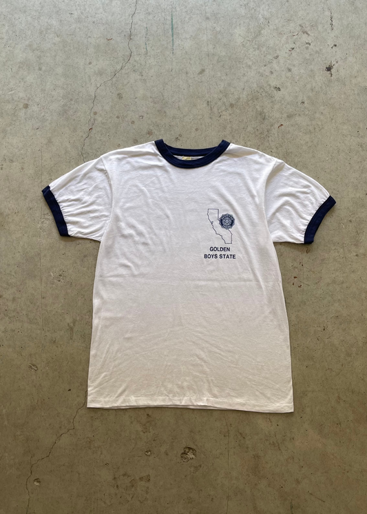 1980S "GOLDEN BOYS STATE" WHITE RINGER TEE - L