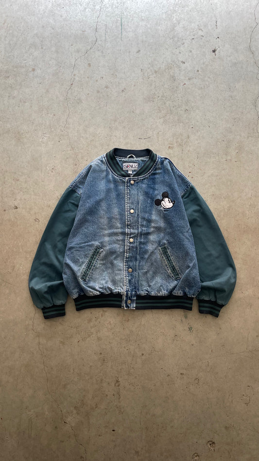 1990S "MICKEY MOUSE" VARSITY DENIM JACKET - XL