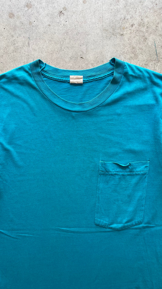 1990S TEAL FADED POCKET TEE - S