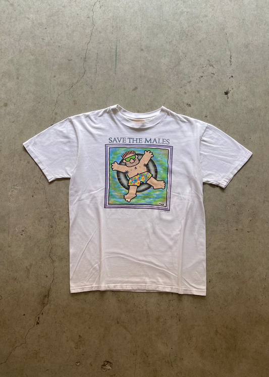 1990S "SAVE THE MALES" WHITE TEE - L